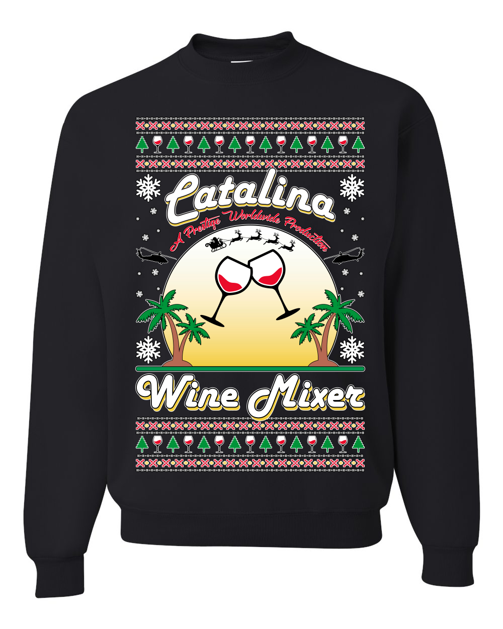 Wild Bobby, Step Bros Catalina Wine Mixer Xmas Holiday Movie Humor Ugly Christmas Sweater Unisex Crewneck Graphic Sweatshirt, Black, Small - image 1 of 5