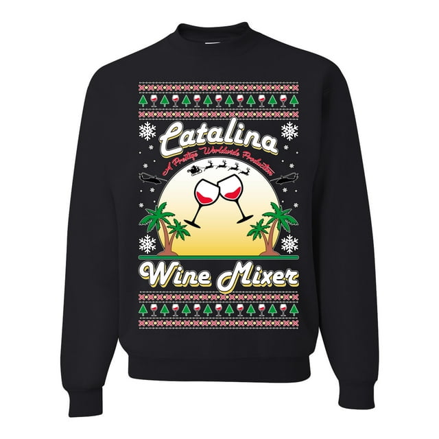 Wild Bobby, Step Bros Catalina Wine Mixer Xmas Holiday Movie Humor Ugly Christmas Sweater Unisex Crewneck Graphic Sweatshirt, Black, Small