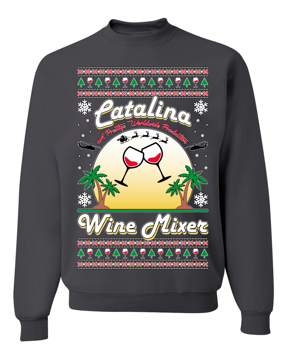 Wild Bobby, Step Bros Catalina Wine Mixer Xmas Holiday Movie Humor Ugly Christmas Sweater Unisex Crewneck Graphic Sweatshirt, Charcoal, XX-Large - image 1 of 5