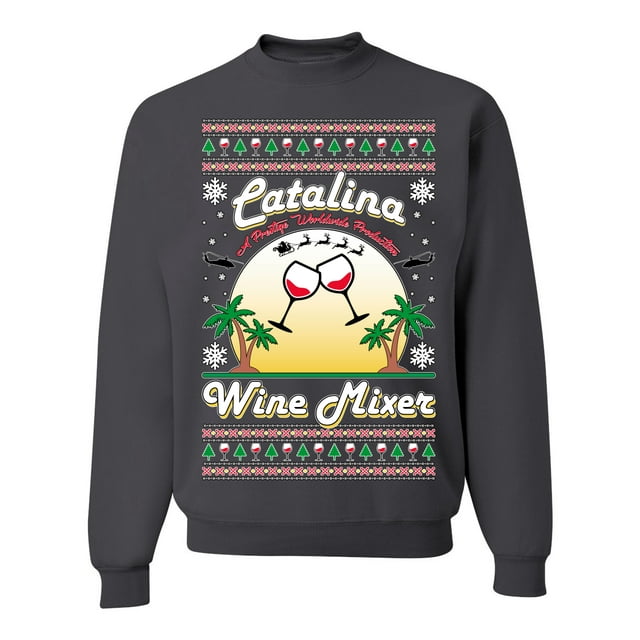 Wild Bobby, Step Bros Catalina Wine Mixer Xmas Holiday Movie Humor Ugly Christmas Sweater Unisex Crewneck Graphic Sweatshirt, Charcoal, XX-Large