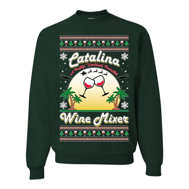 Wild Bobby, Step Bros Catalina Wine Mixer Xmas Holiday Movie Humor Ugly Christmas Sweater Unisex Crewneck Graphic Sweatshirt, Forest Green, Small
