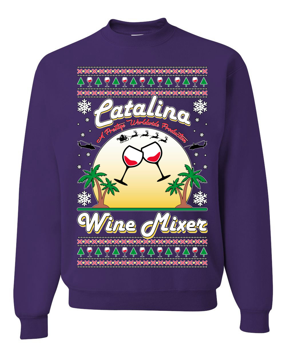 Wild Bobby, Step Bros Catalina Wine Mixer Xmas Holiday Movie Humor Ugly Christmas Sweater Unisex Crewneck Graphic Sweatshirt, Purple, XX-Large - image 1 of 5