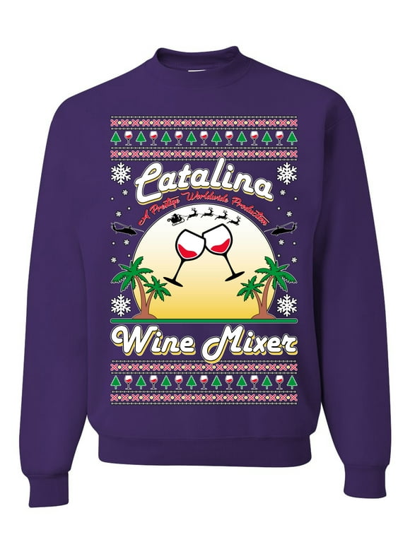 Wild Bobby, Step Bros Catalina Wine Mixer Xmas Holiday Movie Humor Ugly Christmas Sweater Unisex Crewneck Graphic Sweatshirt, Purple, XX-Large