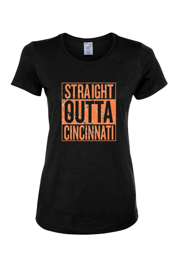Straight Outta Cincinnati CIN Fan | Fantasy Football | Womens Sports Graphic T-Shirt, Black, X-Large