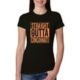 thumbnail image 1 of Wild Bobby Straight Outta Cincinnati CIN Fan | Fantasy Football | Womens Sports Slim Fit Junior Tee, Black, Large, 1 of 4