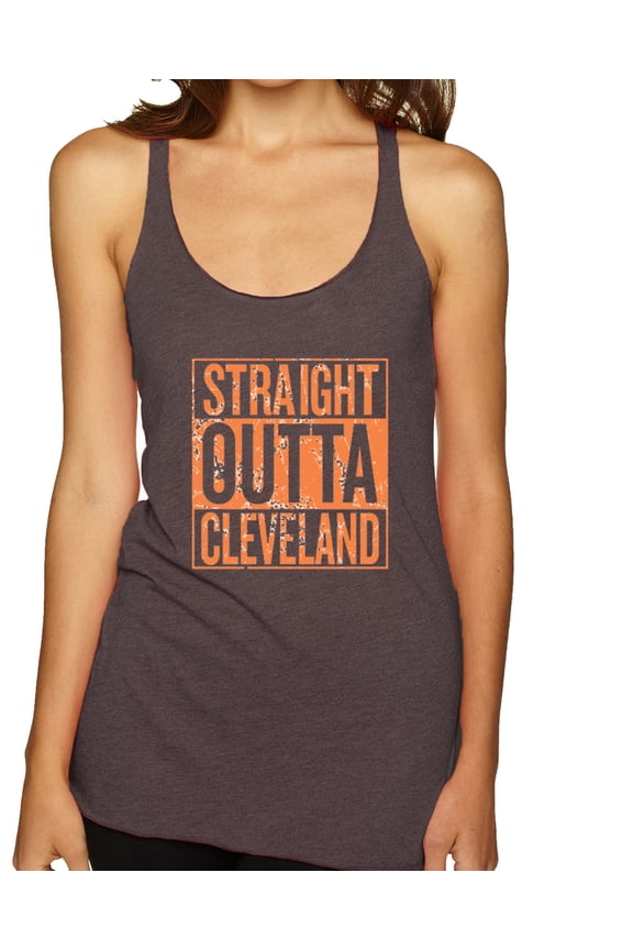 Straight Outta Cleveland CLE Fan | Fantasy Football | Womens Sports Premium Tri-Blend Racerback Tank Top, Brown, X-Large