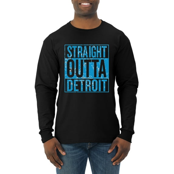 Wild Bobby, Straight Outta Detroit DET Fan Fantasy Football, Sports, Men Long Sleeve Shirt, Black, Medium