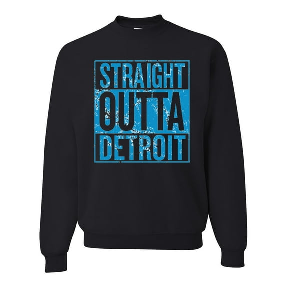 Wild Bobby, Straight Outta Detroit DET Fan Fantasy Football, Sports, Unisex Crewneck Graphic Sweatshirt, Black, Small