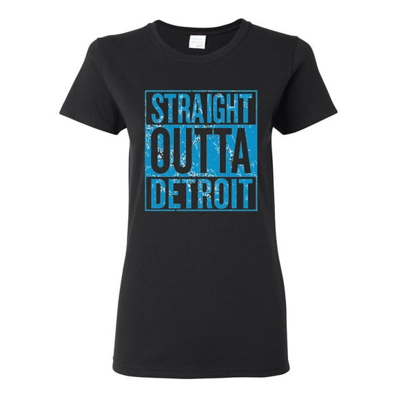 Wild Bobby, Straight Outta Detroit DET Fan Fantasy Football, Sports, Women Graphic Tee, Black, X-Large