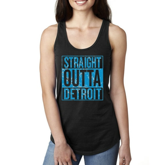 Wild Bobby, Straight Outta Detroit DET Fan Fantasy Football, Sports, Women Racerback Tank Top, Black, Large