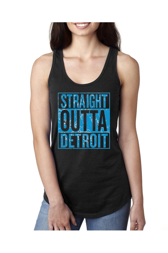 , Straight Outta Detroit DET Fan Fantasy Football, Sports, Women Racerback Tank Top, Black, Small