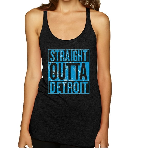 Wild Bobby, Straight Outta Detroit DET Fan Fantasy Football, Sports, Women Tri-Blend Racerback Tank Top, Vintage Black, Medium
