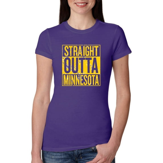 Straight Outta Minnesota MIN Fan | Fantasy Football | Womens Sports Slim Fit Junior Tee, Purple Rush, Small
