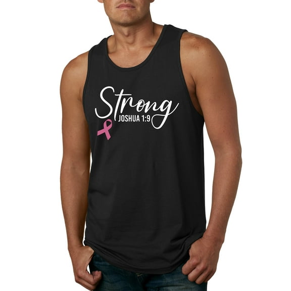 Wild Bobby Strong Joshua 1:9 Breast Cancer Breast Cancer Awareness Men Tank Top, Black, Small