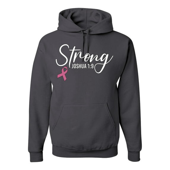 Wild Bobby Strong Joshua 1:9 Breast Cancer Breast Cancer Awareness Unisex Hoodie Sweatshirt, Charcoal, Large
