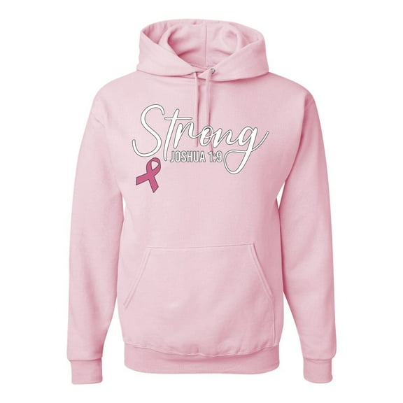 Wild Bobby Strong Joshua 1:9 Breast Cancer Breast Cancer Awareness Unisex Hoodie Sweatshirt, Light Pink, X-Large