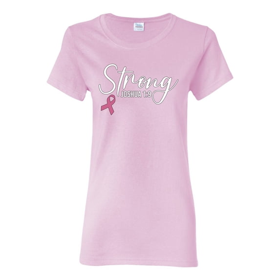 Wild Bobby Strong Joshua 1:9 Breast Cancer Breast Cancer Awareness Women Graphic Tee, Light Pink, X-Large