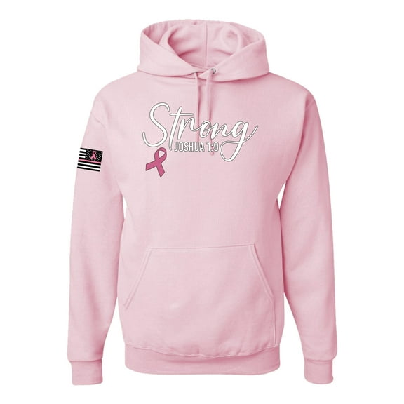 Wild Bobby Strong Joshua 1:9 Breast Cancer US Flag Breast Cancer Awareness Unisex Hoodie Sweatshirt, Light Pink, X-Large