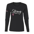 thumbnail image 1 of Wild Bobby Strong Joshua 1:9 Breast Cancer US Flag Breast Cancer Awareness Women Graphic Long Sleeve Tee, Black, Small, 1 of 5