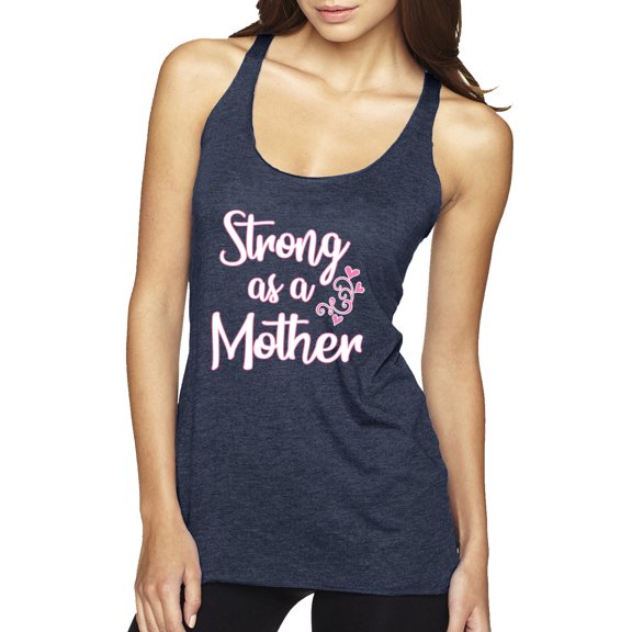 Wild Bobby, Strong as a Mother Mother's Day Tri-Blend Racerback Tank Top, Vintage Navy, Small