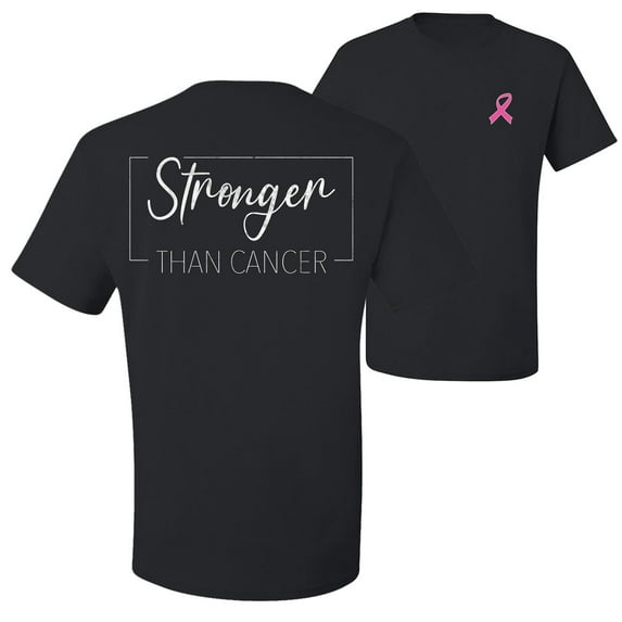Wild Bobby Stronger Than Cancer Distressed Breast Cancer Awareness Front and Back Men's T-Shirt, Black, 5X-Large