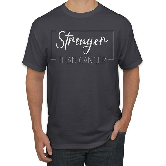Wild Bobby Stronger Than Cancer Distressed Breast Cancer Awareness Men Tee, Charcoal, Large