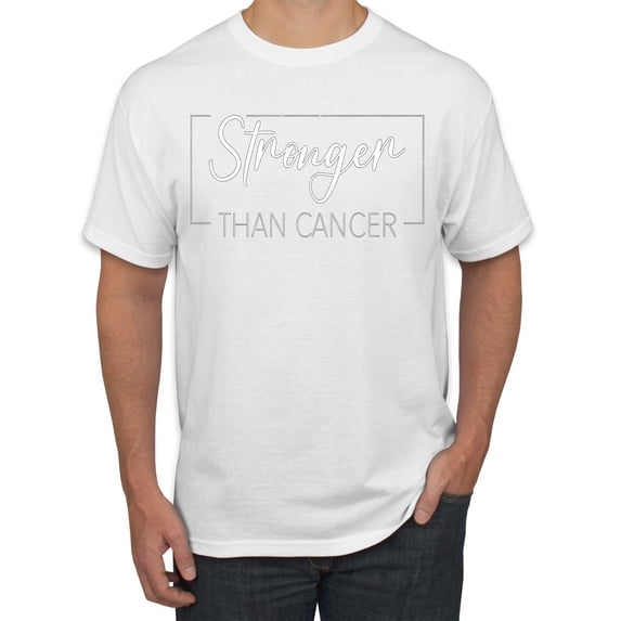 Wild Bobby Stronger Than Cancer Distressed Breast Cancer Awareness Men Tee, White, Small