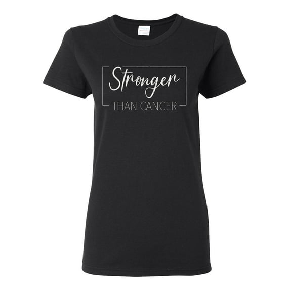 Wild Bobby Stronger Than Cancer Distressed Breast Cancer Awareness Women Graphic Tee, Black, Large