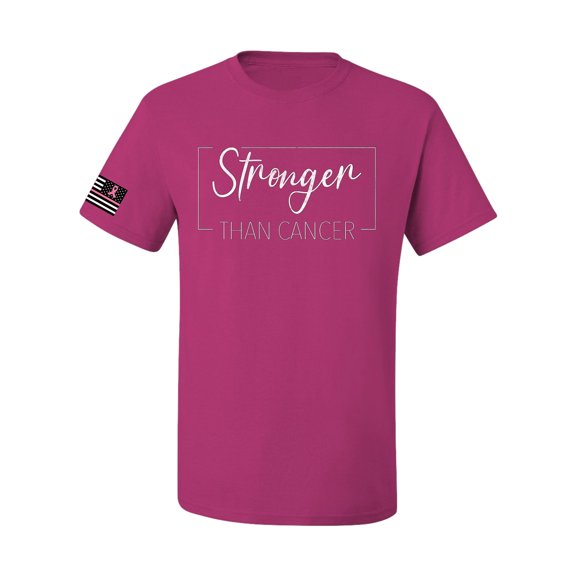 Wild Bobby Stronger Than Cancer Distressed US Flag Breast Cancer Awareness Men Tee, Fuschia, Large