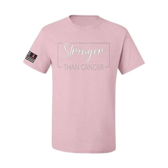 Wild Bobby Stronger Than Cancer Distressed US Flag Breast Cancer Awareness Men Tee, Light Pink, Large