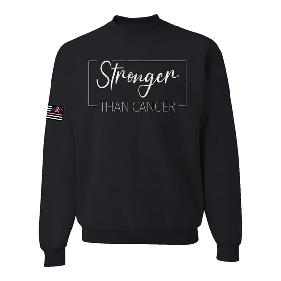 Wild Bobby Stronger Than Cancer Distressed US Flag Breast Cancer Awareness Unisex Crewneck Sweatshirt, Black, 3X-Large