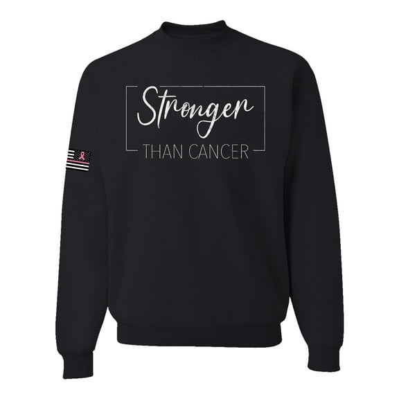 Wild Bobby Stronger Than Cancer Distressed US Flag Breast Cancer Awareness Unisex Crewneck Sweatshirt, Black, X-Large