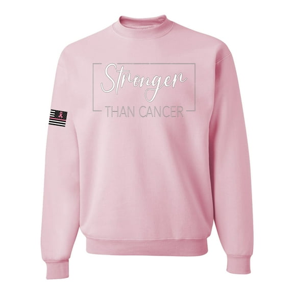 Wild Bobby Stronger Than Cancer Distressed US Flag Breast Cancer Awareness Unisex Crewneck Sweatshirt, Light Pink, X-Large