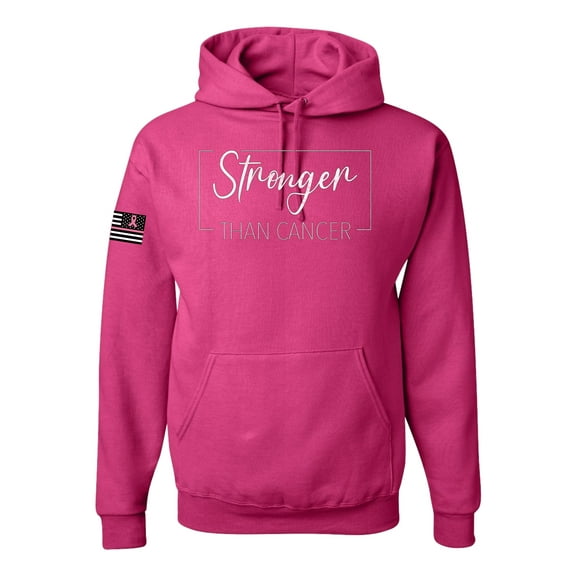Wild Bobby Stronger Than Cancer Distressed US Flag Breast Cancer Awareness Unisex Hoodie Sweatshirt, Fuschia, X-Large