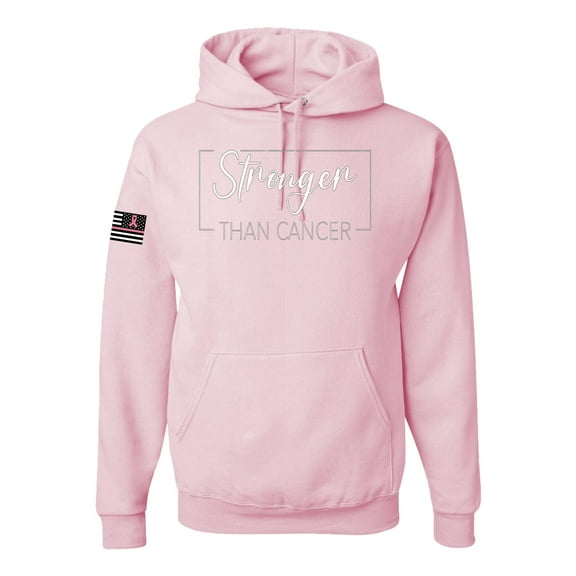 Wild Bobby Stronger Than Cancer Distressed US Flag Breast Cancer Awareness Unisex Hoodie Sweatshirt, Light Pink, X-Large