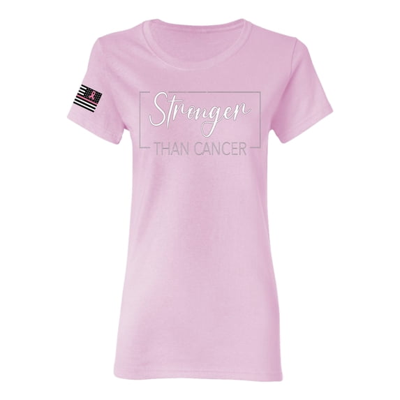 Wild Bobby Stronger Than Cancer Distressed US Flag Breast Cancer Awareness Women Graphic Tee, Light Pink, Medium