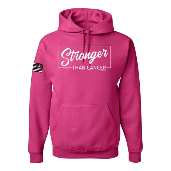 Wild Bobby Stronger than Cancer USA Flag Sleeve Breast Cancer Awareness Unisex Hoodie Sweatshirt, Fuchsia, X-Large