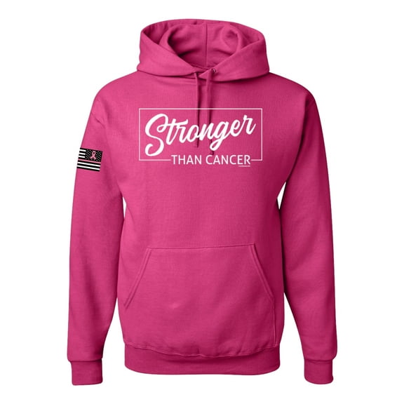 Wild Bobby, Stronger than Cancer USA Flag Sleeve Breast Cancer Awareness Unisex Hoodie Sweatshirt, Fuchsia, XX-Large