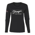 thumbnail image 1 of Wild Bobby, Stronger than Cancer USA Flag Sleeve Breast Cancer Awareness Women Long Sleeve Tee, Black, Small, 1 of 6