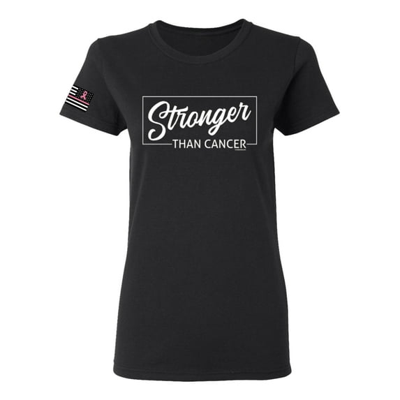 Wild Bobby Stronger than Cancer USA Flag Sleeve Breast Cancer Awareness Women Tee, Black, Small