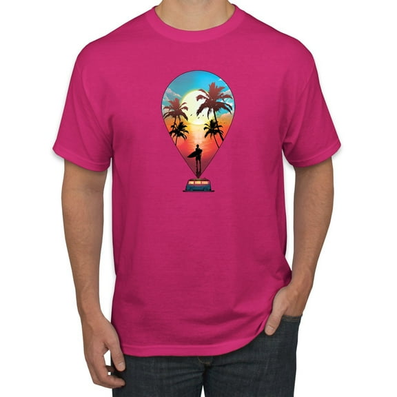 Wild Bobby, Summer Beach Destination, Streetwear, Men Graphic Tees, Fuschia, Small