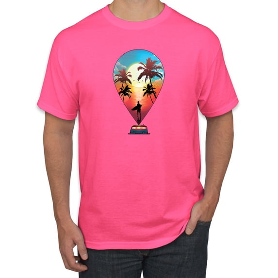 Wild Bobby, Summer Beach Destination, Streetwear, Men Graphic Tees, Neon Pink, 3XL