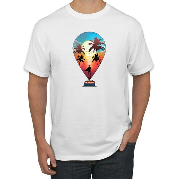 Wild Bobby, Summer Beach Destination, Streetwear, Men Graphic Tees, White, Large