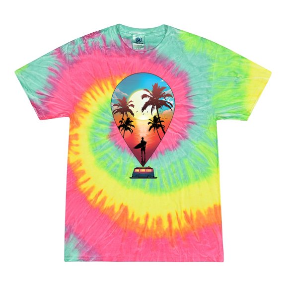 Wild Bobby, Summer Beach Destination, Streetwear, Tie-Dye Tees, Minty Rainbow, Medium
