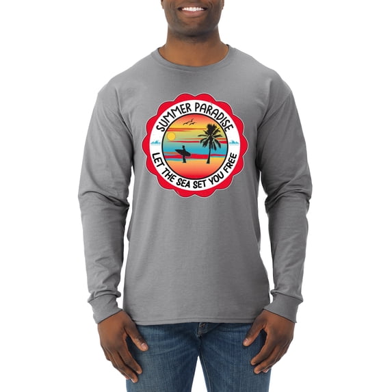 Wild Bobby Summer Paradise Let the Sea Set You Free Men Long Sleeve Shirt