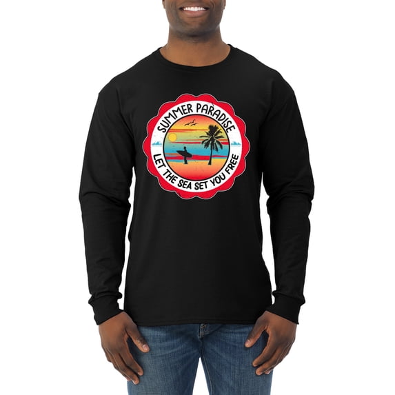 Wild Bobby Summer Paradise Let the Sea Set You Free Men Long Sleeve Shirt