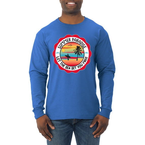 Wild Bobby Summer Paradise Let the Sea Set You Free Men Long Sleeve Shirt