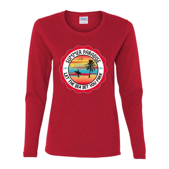 Wild Bobby Summer Paradise Let the Sea Set You Free Women Graphic Long Sleeve Tee