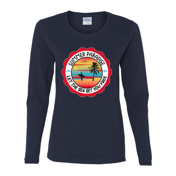 Wild Bobby Summer Paradise Let the Sea Set You Free Women Graphic Long Sleeve Tee