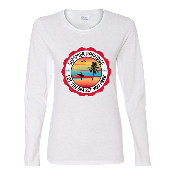 Wild Bobby Summer Paradise Let the Sea Set You Free Women Graphic Long Sleeve Tee